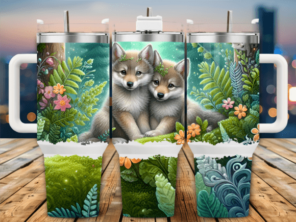 Adorable Foxes Green Forest 40oz Tumbler Graphics