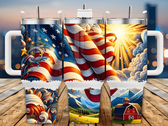 American Flag over Farm 40oz Tumbler Graphics