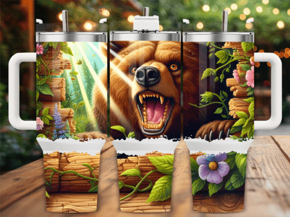 Angry Bear Forest Scene Graphics for Tumbler Wraps