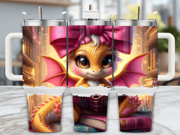 Baby Girl Dragon with Bow Tumbler Wraps Graphics