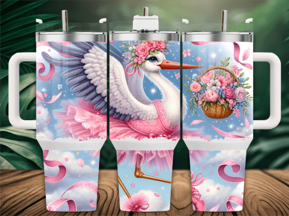 Ballet Stork Pink Flower 40oz Tumbler Graphics