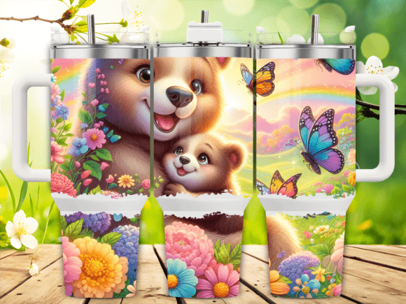 Bear Butterflies 40oz Tumbler Wraps Graphics