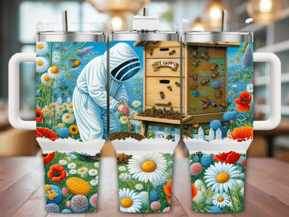 Beehive Bee Floral Garden Graphics for Tumbler Wraps