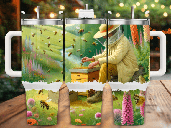 Beekeeper Bee Wildflowers Graphics for Tumbler Wraps