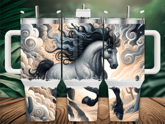 Black Horse Clouds Art 40oz Tumbler Graphics