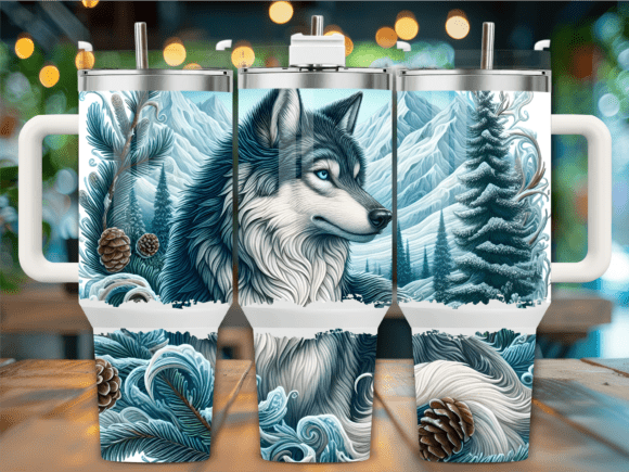 Blue Wolf Snowy Forest Tumbler Wraps