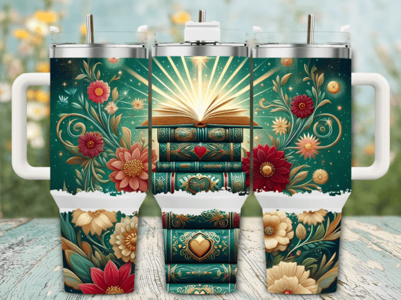 Books with Golden Glow 40oz Tumbler Wrap
