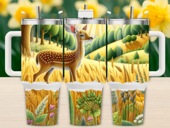 Country Field Deer Art Tumbler Wraps & Graphics