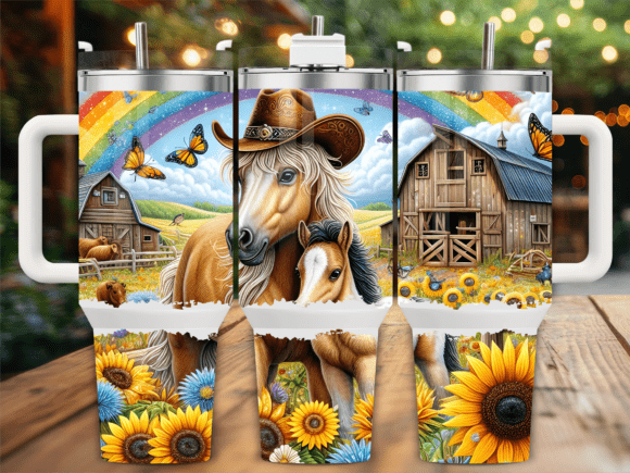 Country Horse Sunflowers Graphics for Tumbler Wraps