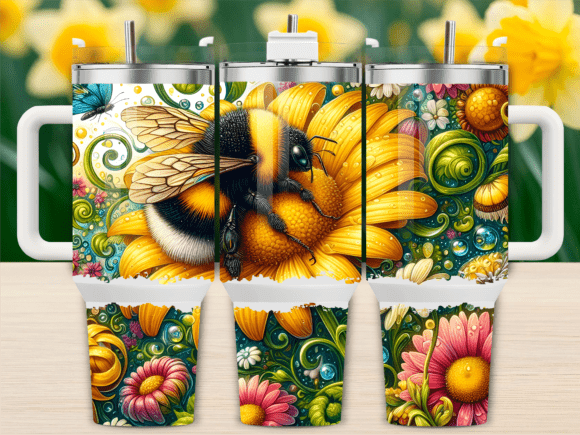 Cute Bumblebee Floral Graphics for Tumbler Wraps
