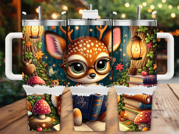 Cute Forest Deer Reading Tumbler Wraps & Graphics