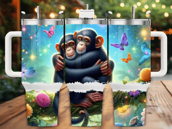 Cute Monkey Hug Jungle Tumbler Wraps & Graphics