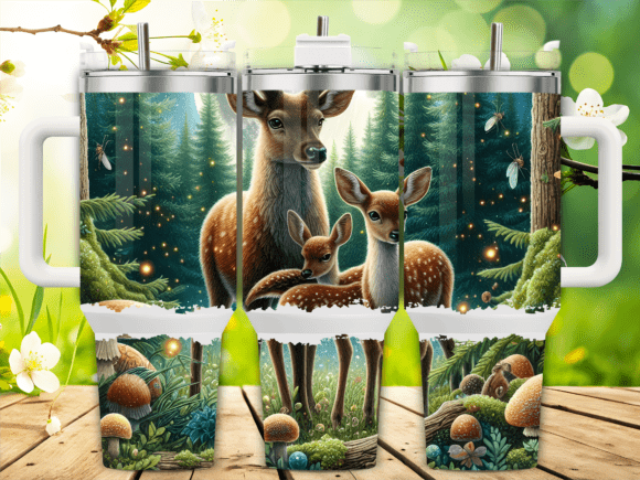 Enchanted Deer Forest 40oz Tumbler Wrap Graphics