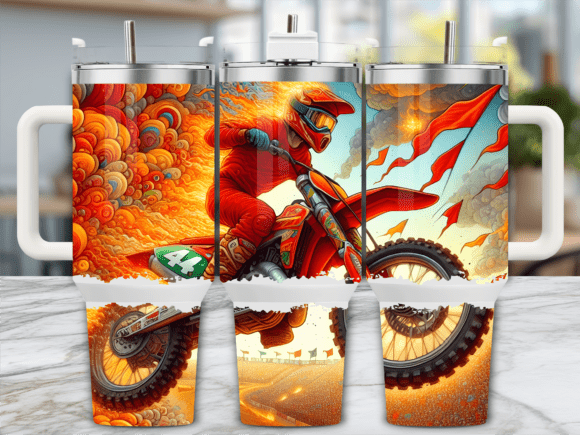 Fiery Red Dirt Bike Racer 40oz Tumbler Graphics
