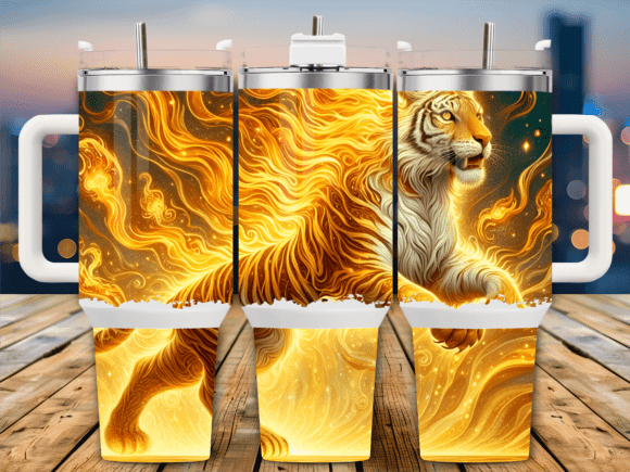 Fiery Tiger Golden Flames 40oz Tumbler Graphics