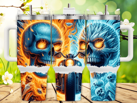 Fire Vs Ice Skull Battle Graphics for Tumbler Wraps