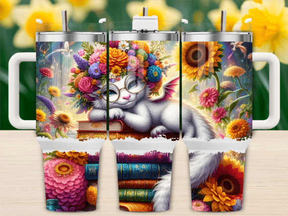 Floral Cat Dragon Books Tumbler Wraps & Graphics