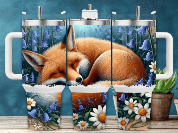 Fox Napping Bed Bluebells 40oz Tumbler Graphics
