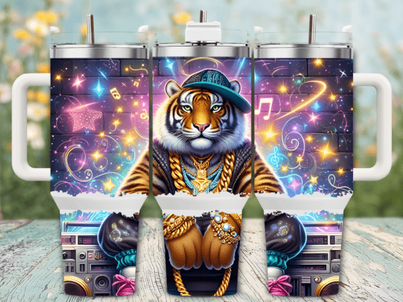 Gangsta Tiger Bling Music 40oz Tumbler Graphics