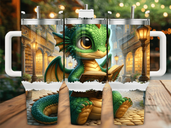 Green Dragon Reading Book Tumbler Wraps & Graphics