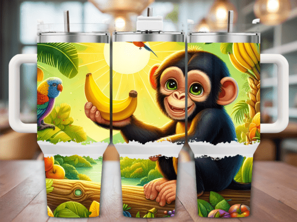 Happy Banana Monkey Tumbler Wraps Graphics