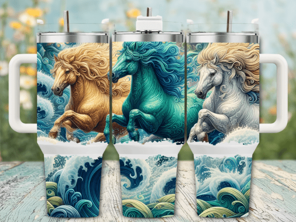 Horses Ocean Fantasy Art Graphics for Tumbler Wraps