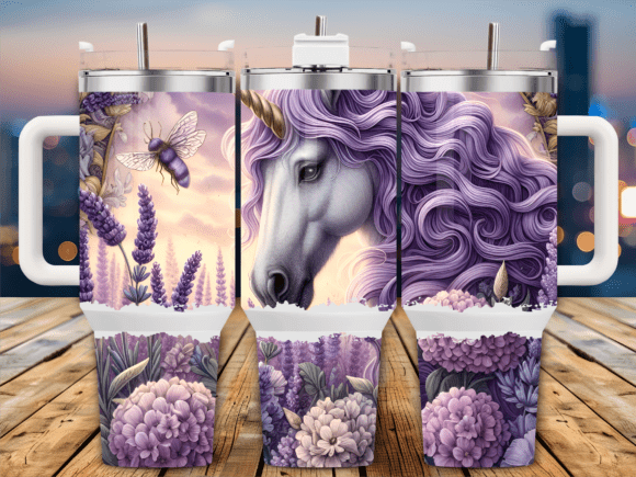 Lavender Unicorn Flowers 40oz Tumbler Graphics