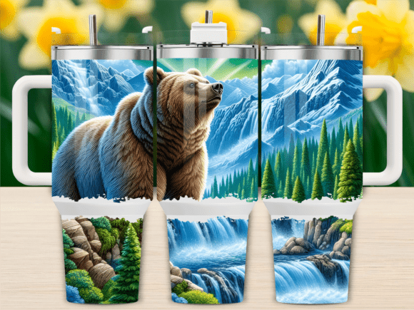 Mountain Bear & Waterfall 40oz Tumbler Graphics