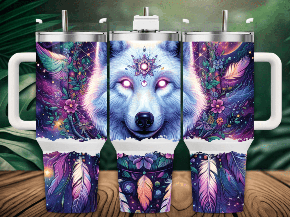 Mystical White Wolf Feather 40oz Tumbler