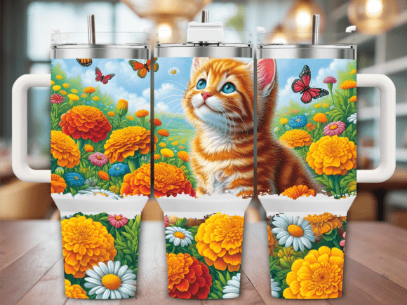 Orange Tabby Cat Garden Graphics for Tumbler Wraps