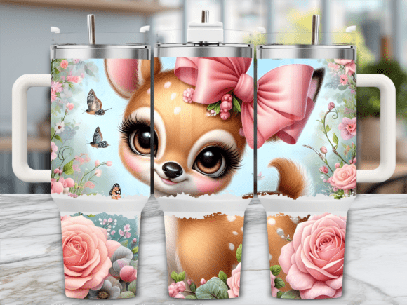Pink Bow Baby Deer 40oz Tumbler Wrap Graphics