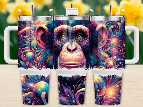 Psychedelic Chimp Art Graphics for Tumbler Wraps