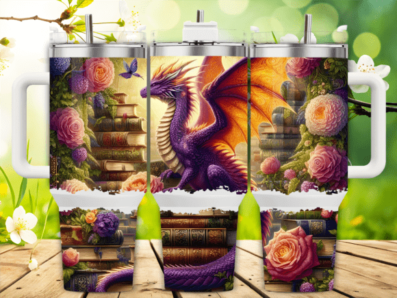 Purple Dragon Roses Books 40oz Tumbler Graphics