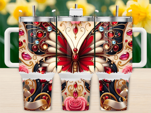 Red Elegant Butterfly Tumbler Wraps & Graphics