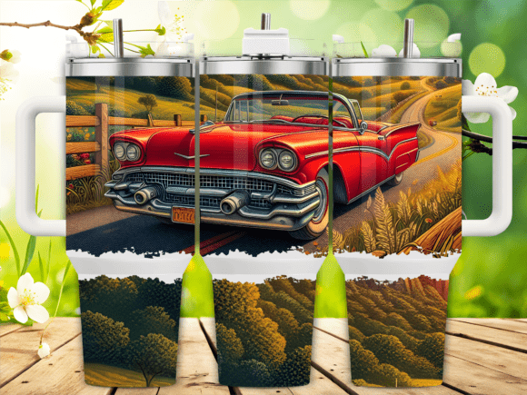 Red Vintage Farm Road Tumbler Wraps & Graphics