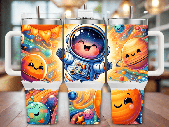 Solar System Astronaut 40oz Tumbler Wrap Graphics