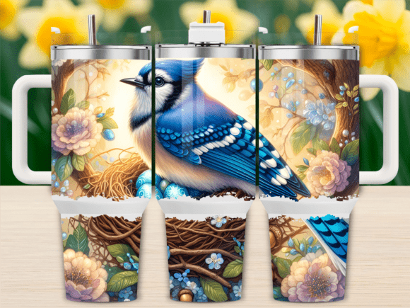 Spring Blue Jay Nest Flower Graphics for Tumbler Wraps