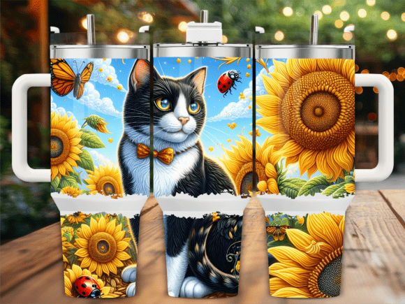 Sunflower Black Cat 40oz Tumbler Wrap