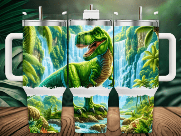 T-Rex Lush Jungle Waterfall 40oz Tumbler Graphics