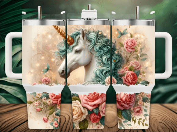 Unicorn Roses Butterflies 40oz Tumbler Graphics