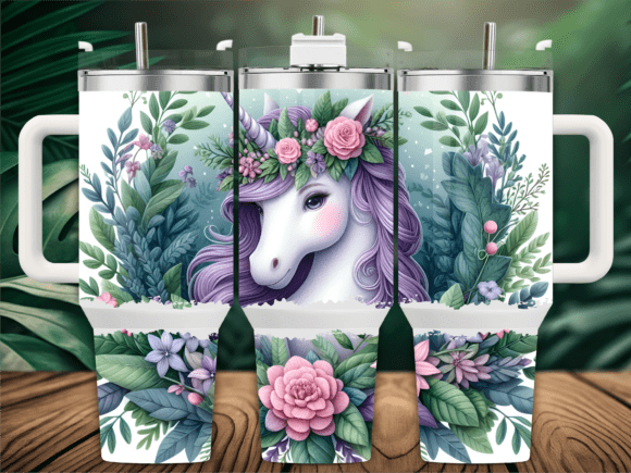 Unicorn with Floral Crown 40oz Tumbler Graphics