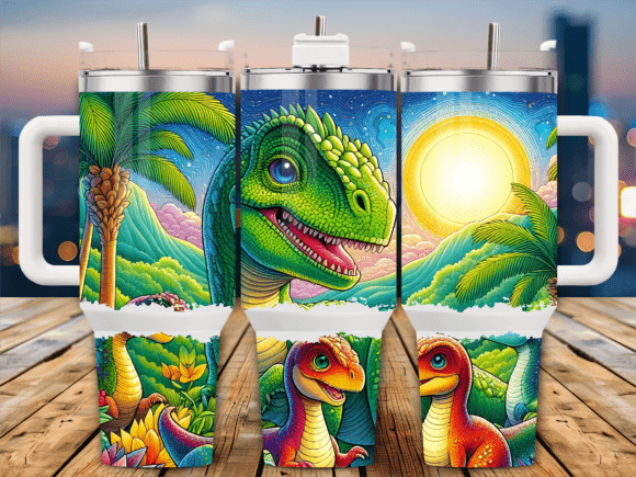 Vibrant Dinosaurs in Lush 40oz Tumbler Graphics
