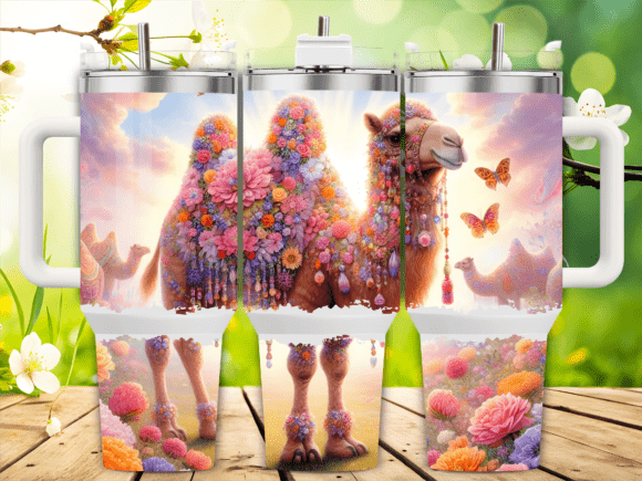 Whimsical Camel Flowers Tumbler Wraps & Graphics
