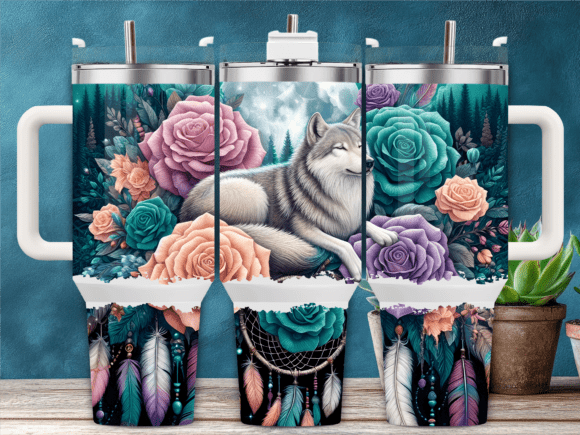 White Fox Floral Forest 40oz Tumbler Graphics