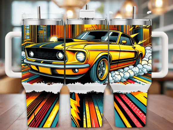 Yellow Muscle Car Power Graphics for Tumbler Wraps